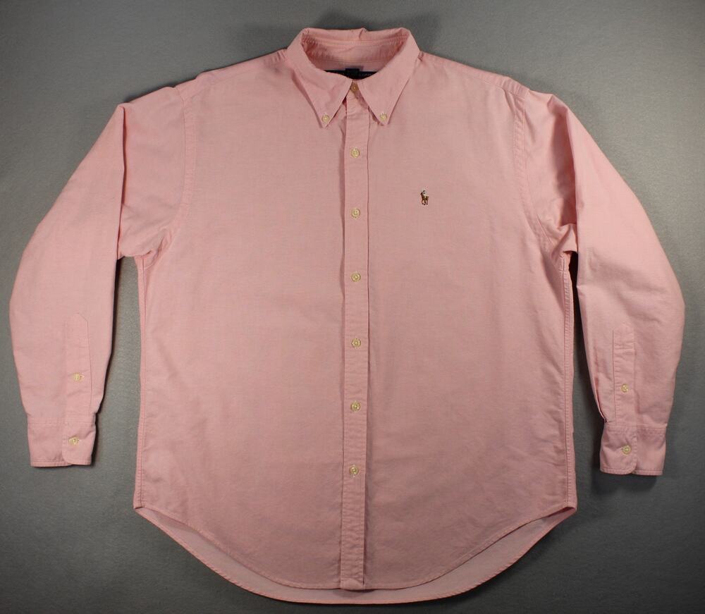 Vintage Ralph Lauren Sport Oxford Shirt Men's Large Pink Button Up Long Sleeve